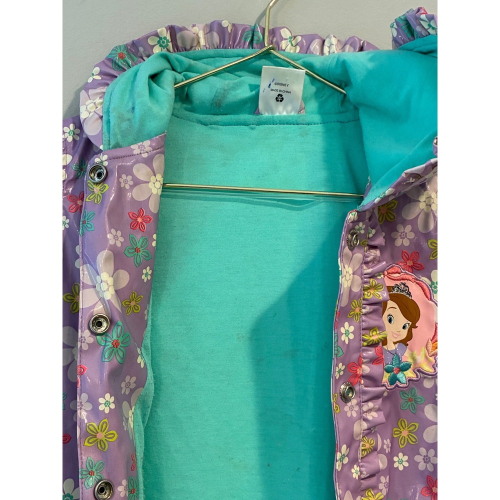 Disney Store Sofia the First Girls Purple Floral Hooded Raincoat Jacket Size 5/6 - Picture 5 of 6